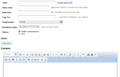 A screenshot of the the recipes editor.